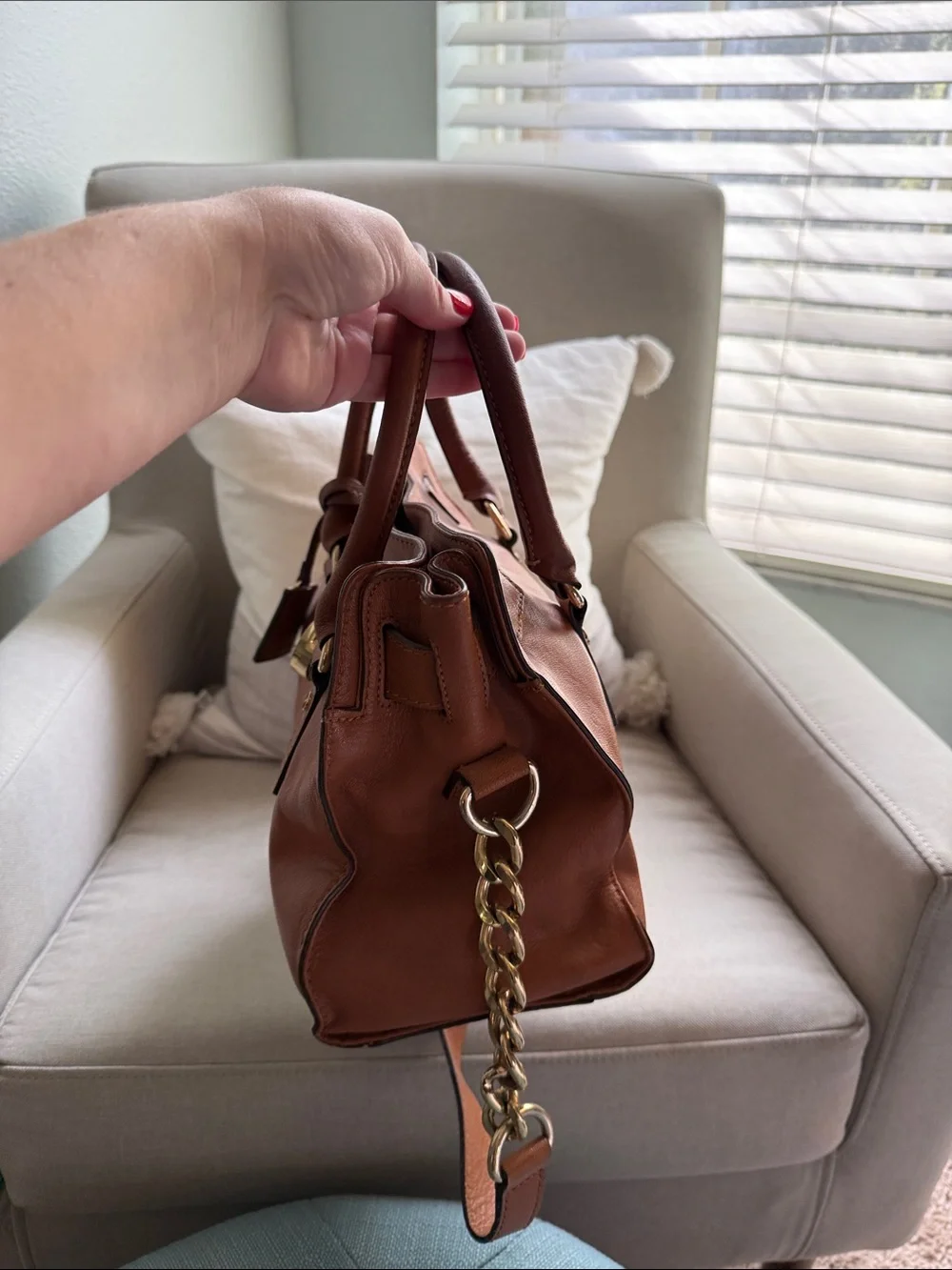 Michael Kors Cognac Leather Satchel with Gold Hardware